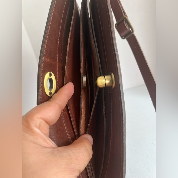 Made in Italy Leather Crossbody Bag Brown Turn-Lock Triple-Gusset Vintage - Picture 13 of 15